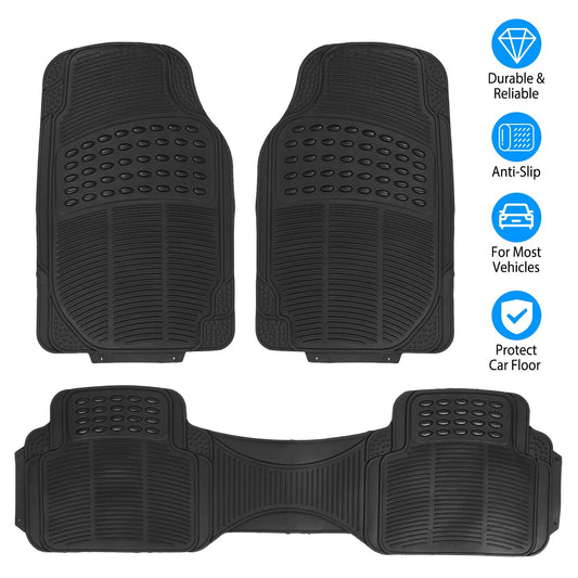 Set Of 3Pcs Automotive Floor Mats Set Front Rear PVC Rubber Floor Mats Heavy Duty Drive Vehicle Car Mats With Trimmable Design Fit Most Cars SUVs Trucks