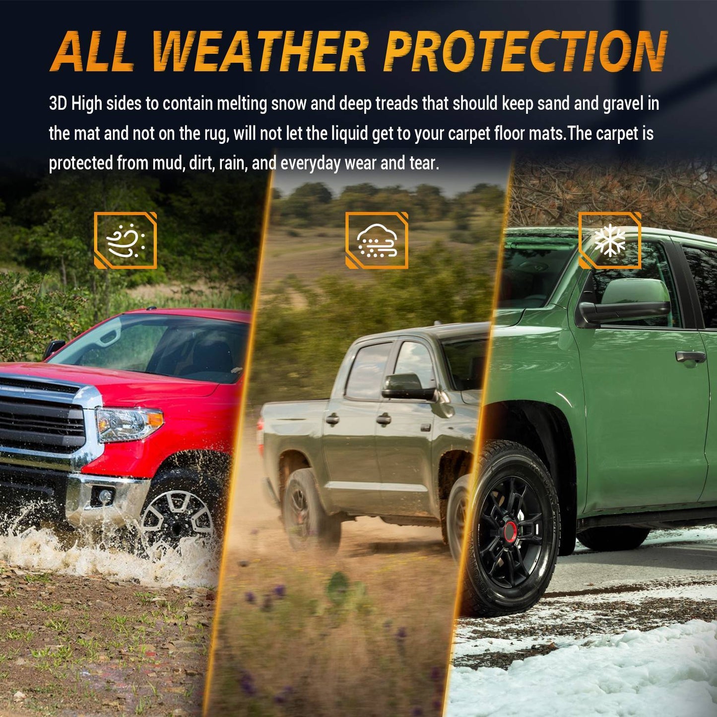 All Weather Car Floor Mats For 2014-2021 Tundra Double Cab Crew Max Cab