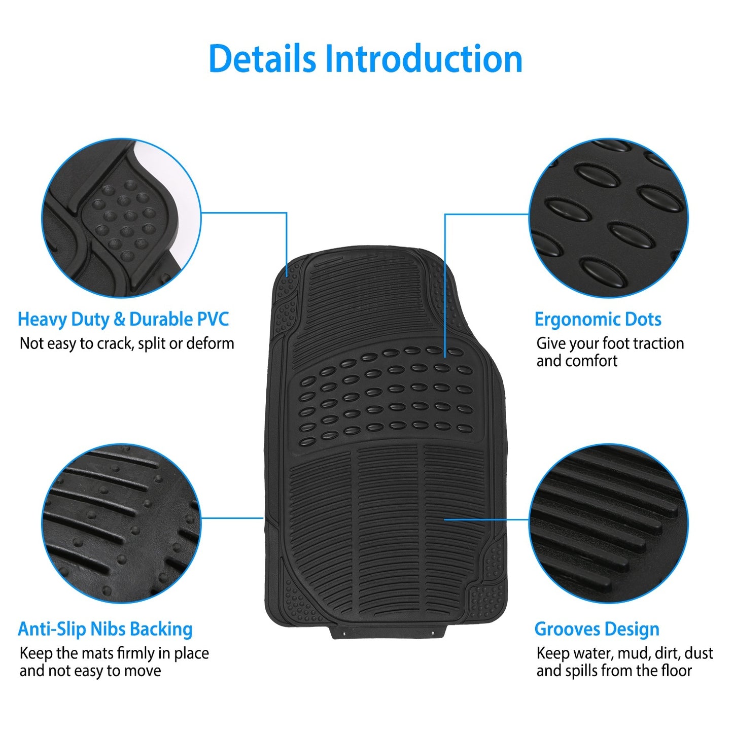 Set Of 3Pcs Automotive Floor Mats Set Front Rear PVC Rubber Floor Mats Heavy Duty Drive Vehicle Car Mats With Trimmable Design Fit Most Cars SUVs Trucks