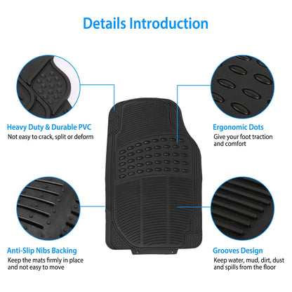 Set Of 3Pcs Automotive Floor Mats Set Front Rear PVC Rubber Floor Mats Heavy Duty Drive Vehicle Car Mats With Trimmable Design Fit Most Cars SUVs Trucks
