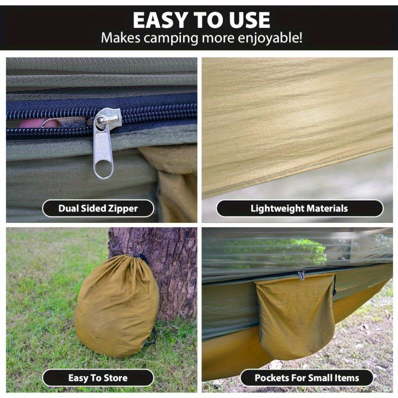 2025 Upgraded Double Layer Camping Hammock. 210D Nylon Mesh Camping Hammock. Sunscreen And Insect Repellent Double Zipper Design. Portable Outdoor Gear With Carabiner. Load Capacity 500lbs