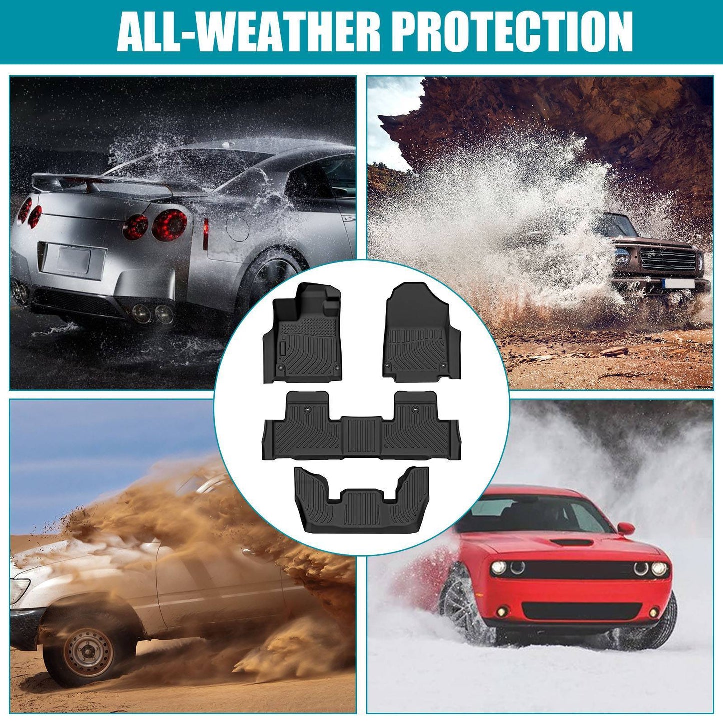 Car Floor Mats 3rd Row TPE Floor Liners For 2022-2024 Acura MDX All Weather