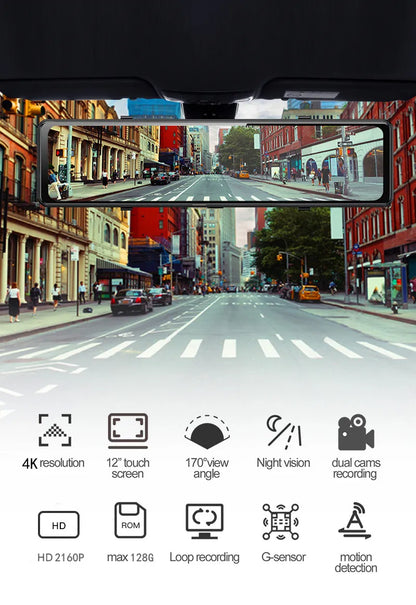 4K Car Video Recorder 12'' Rearview Mirror Car Dvr Sony IMX415 Ultra HD 3840*2160P Dash Cam With GPS Night Vision Reverse Camera