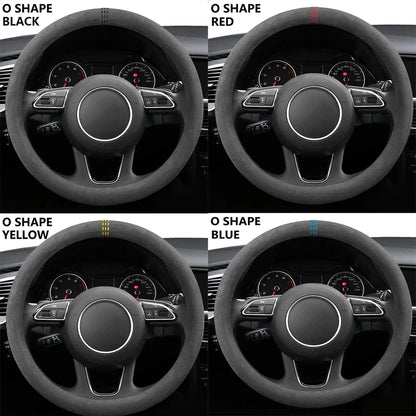 Car Steering Wheel Covers Cowhide Suede Steering Wheel Cover Wrap Universal 37-38cm Breathable Steering Covers Car Accessories
