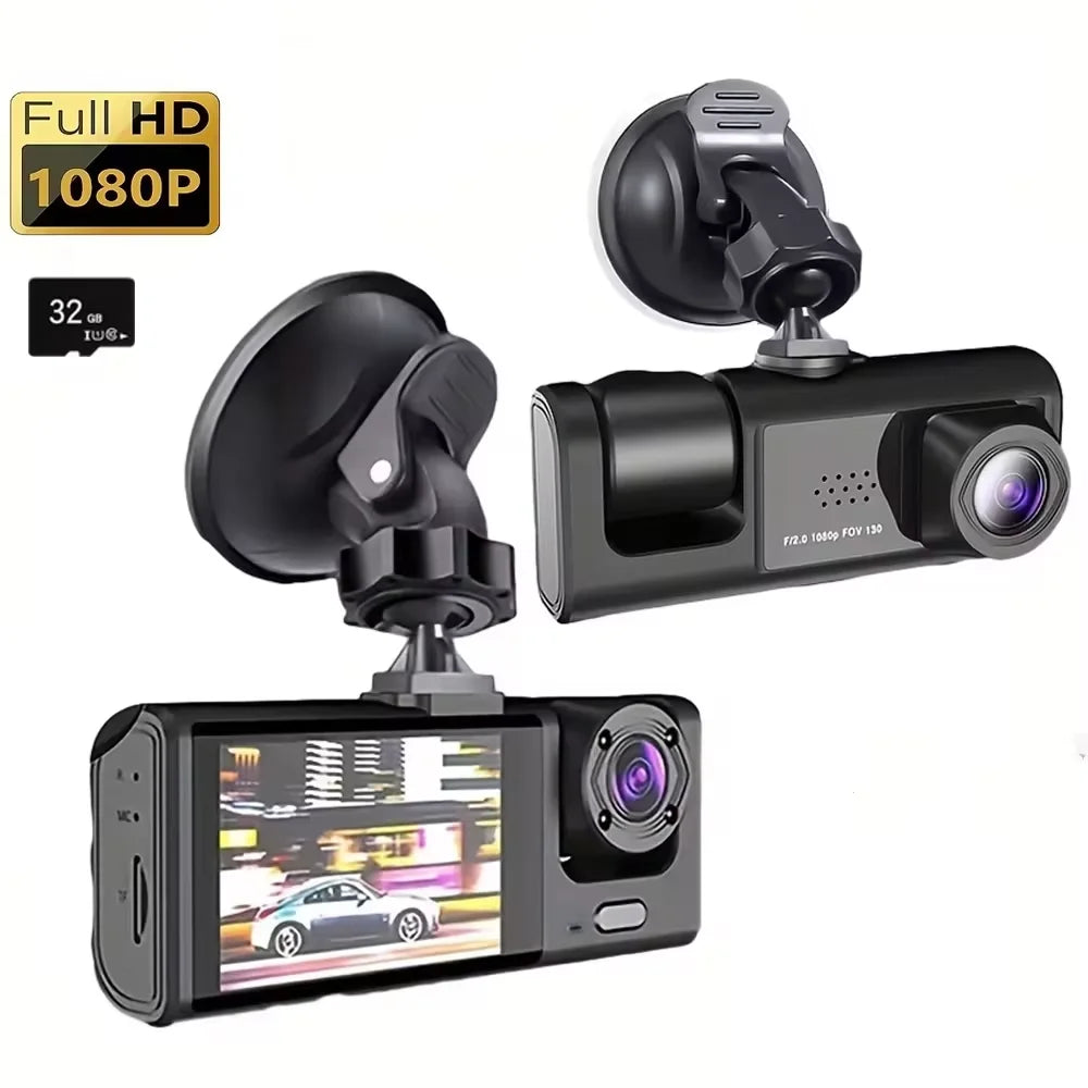 Dash Cam W/ IR Night Vision Loop Recording & 2" IPS Screen 1080P 3 Camera ， DVR recorder, video recorder, Vehicle DVR