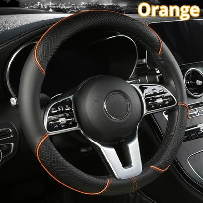 All Seasons Leather Diamond Steering Wheel Cover Universal Fit for 14 .5-15 Inch Durable Leather Cover Anti-Slip Veins Design
