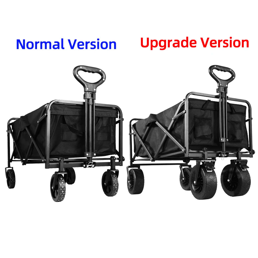 Collapsible Folding Utility Beach Wagon Cart. Heavy Duty, Large Capacity Fold Wagon Outdoor Trolley and Portable Camping Cart Table