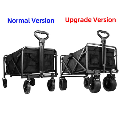 Collapsible Folding Utility Beach Wagon Cart. Heavy Duty, Large Capacity Fold Wagon Outdoor Trolley and Portable Camping Cart Table