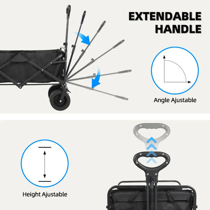 Collapsible Folding Utility Beach Wagon Cart. Heavy Duty, Large Capacity Fold Wagon Outdoor Trolley and Portable Camping Cart Table
