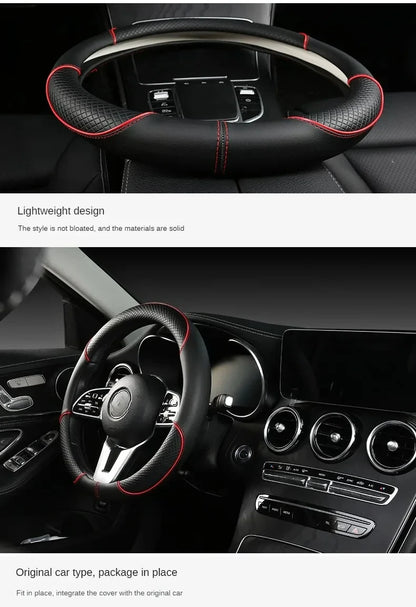 All Seasons Leather Diamond Steering Wheel Cover Universal Fit for 14 .5-15 Inch Durable Leather Cover Anti-Slip Veins Design