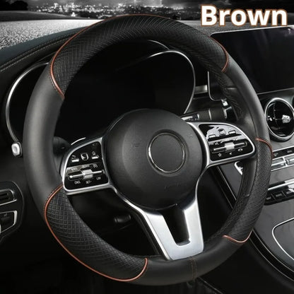 All Seasons Leather Diamond Steering Wheel Cover Universal Fit for 14 .5-15 Inch Durable Leather Cover Anti-Slip Veins Design