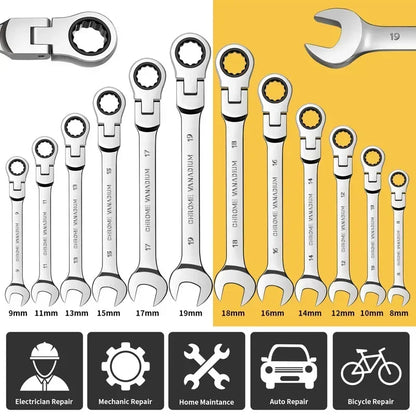 Car Flex Head Ratcheting Wrench Set- 8-17mm Metric Ratchet Combination Wrenches CrV Gear Spanner Ratchet Wrench Set Tools amagi