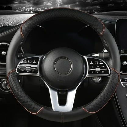 All Seasons Leather Diamond Steering Wheel Cover Universal Fit for 14 .5-15 Inch Durable Leather Cover Anti-Slip Veins Design