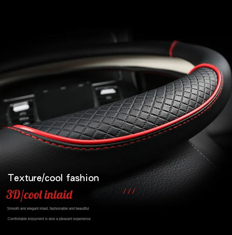 All Seasons Leather Diamond Steering Wheel Cover Universal Fit for 14 .5-15 Inch Durable Leather Cover Anti-Slip Veins Design