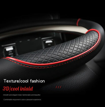 All Seasons Leather Diamond Steering Wheel Cover Universal Fit for 14 .5-15 Inch Durable Leather Cover Anti-Slip Veins Design