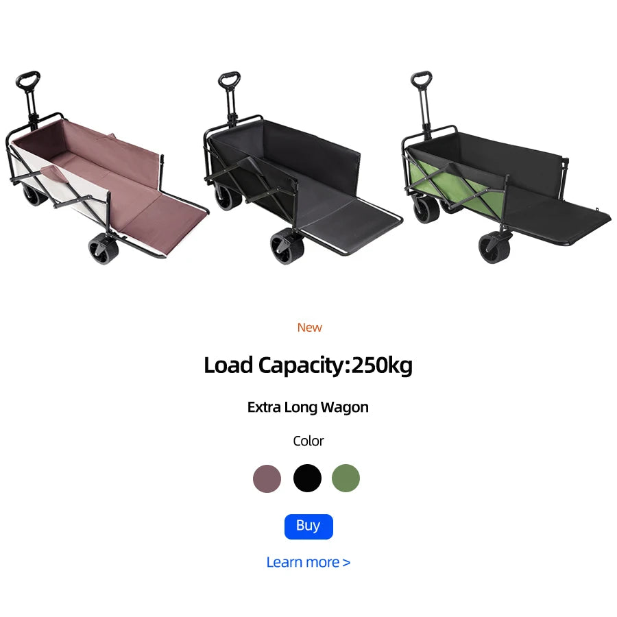 Collapsible Folding Utility Beach Wagon Cart. Heavy Duty, Large Capacity Fold Wagon Outdoor Trolley and Portable Camping Cart Table