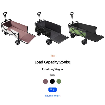 Collapsible Folding Utility Beach Wagon Cart. Heavy Duty, Large Capacity Fold Wagon Outdoor Trolley and Portable Camping Cart Table