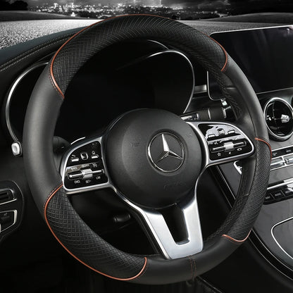 All Seasons Leather Diamond Steering Wheel Cover Universal Fit for 14 .5-15 Inch Durable Leather Cover Anti-Slip Veins Design