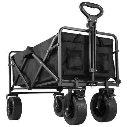 Collapsible Folding Utility Beach Wagon Cart. Heavy Duty, Large Capacity Fold Wagon Outdoor Trolley and Portable Camping Cart Table