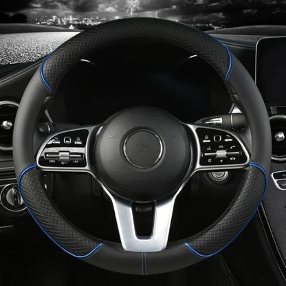 All Seasons Leather Diamond Steering Wheel Cover Universal Fit for 14 .5-15 Inch Durable Leather Cover Anti-Slip Veins Design