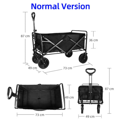 Collapsible Folding Utility Beach Wagon Cart. Heavy Duty, Large Capacity Fold Wagon Outdoor Trolley and Portable Camping Cart Table
