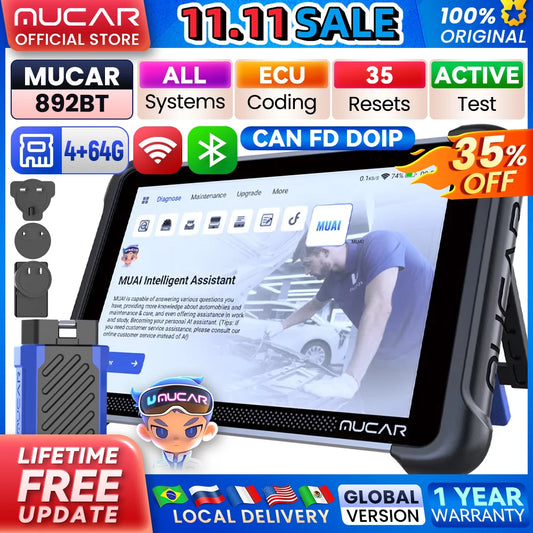 MUCAR 892BT Free AI CANFD DoIP Car Diagnostic Tools All System Auto Scan Tool ECU Coding Bi-Directional OBD2 Scanner 35 Resets