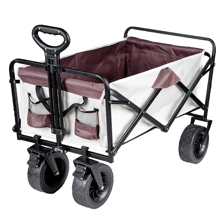 Collapsible Folding Utility Beach Wagon Cart. Heavy Duty, Large Capacity Fold Wagon Outdoor Trolley and Portable Camping Cart Table