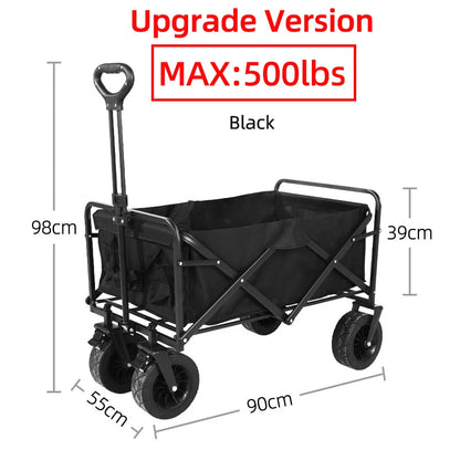 Collapsible Folding Utility Beach Wagon Cart. Heavy Duty, Large Capacity Fold Wagon Outdoor Trolley and Portable Camping Cart Table