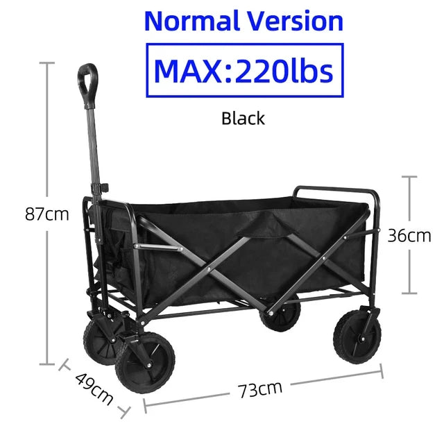 Collapsible Folding Utility Beach Wagon Cart. Heavy Duty, Large Capacity Fold Wagon Outdoor Trolley and Portable Camping Cart Table