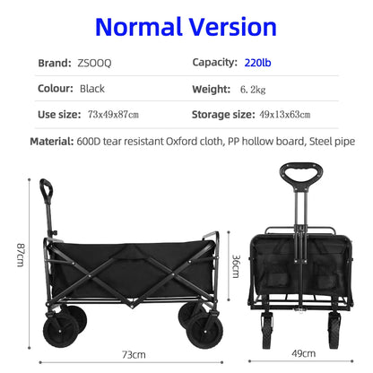 Collapsible Folding Utility Beach Wagon Cart. Heavy Duty, Large Capacity Fold Wagon Outdoor Trolley and Portable Camping Cart Table