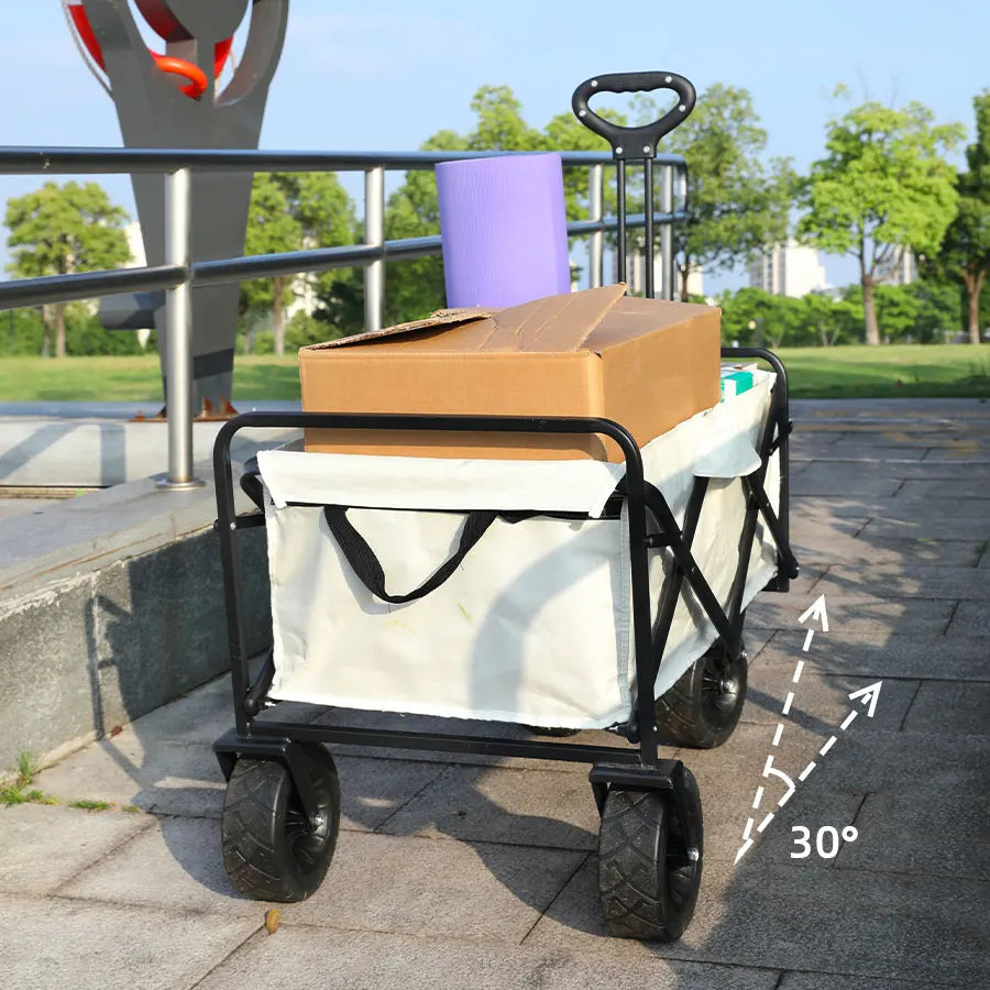 Collapsible Folding Utility Beach Wagon Cart. Heavy Duty, Large Capacity Fold Wagon Outdoor Trolley and Portable Camping Cart Table