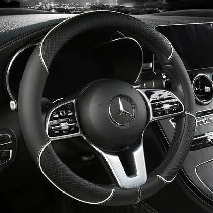 All Seasons Leather Diamond Steering Wheel Cover Universal Fit for 14 .5-15 Inch Durable Leather Cover Anti-Slip Veins Design