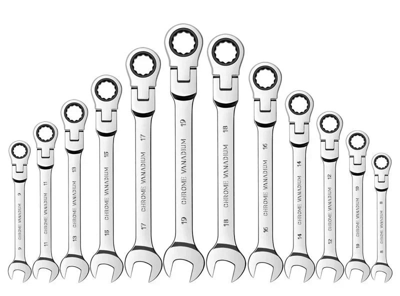 Car Flex Head Ratcheting Wrench Set- 8-17mm Metric Ratchet Combination Wrenches CrV Gear Spanner Ratchet Wrench Set Tools amagi