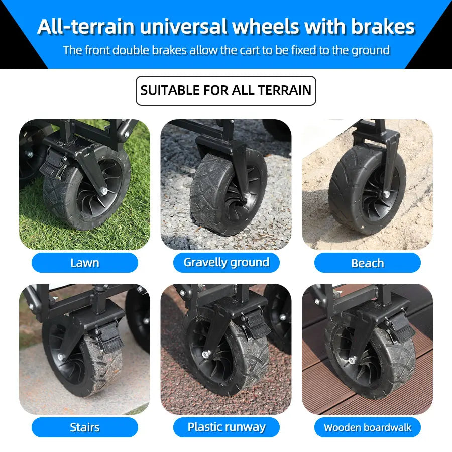 Collapsible Folding Utility Beach Wagon Cart. Heavy Duty, Large Capacity Fold Wagon Outdoor Trolley and Portable Camping Cart Table