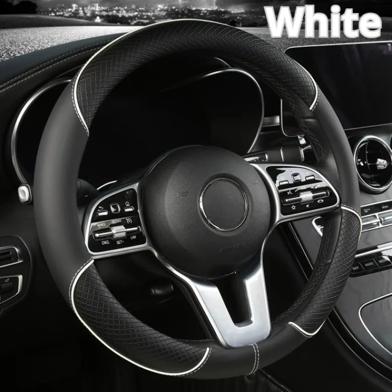 All Seasons Leather Diamond Steering Wheel Cover Universal Fit for 14 .5-15 Inch Durable Leather Cover Anti-Slip Veins Design