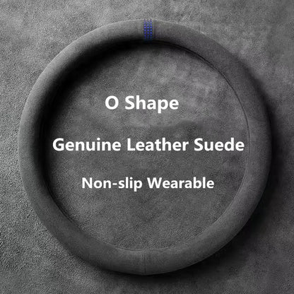 Car Steering Wheel Covers Cowhide Suede Steering Wheel Cover Wrap Universal 37-38cm Breathable Steering Covers Car Accessories