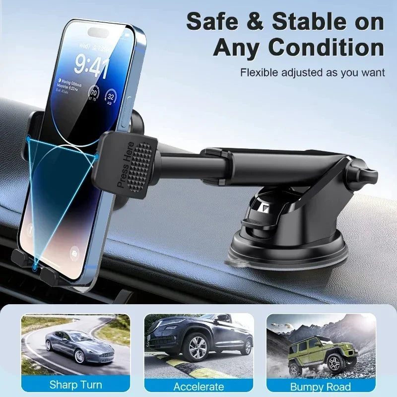 Car Phone Holder for Dashboard Windshield Acrylic Cellphone Mount Clip Support Stand for 4.7-7" Mobile Phone, Auto Accessories
