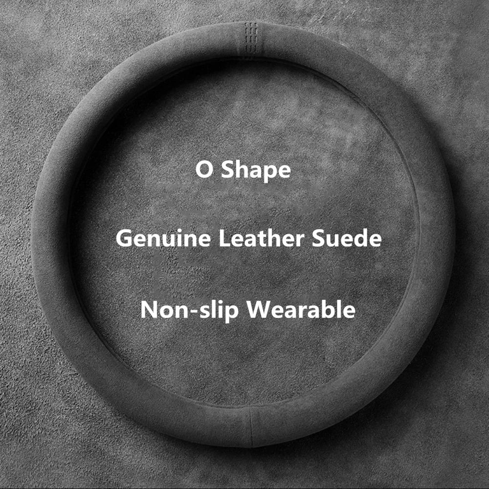 Car Steering Wheel Covers Cowhide Suede Steering Wheel Cover Wrap Universal 37-38cm Breathable Steering Covers Car Accessories