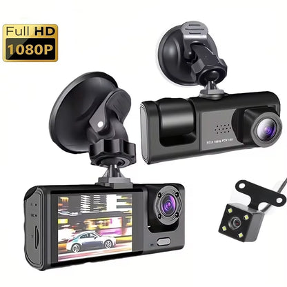Dash Cam W/ IR Night Vision Loop Recording & 2" IPS Screen 1080P 3 Camera ， DVR recorder, video recorder, Vehicle DVR