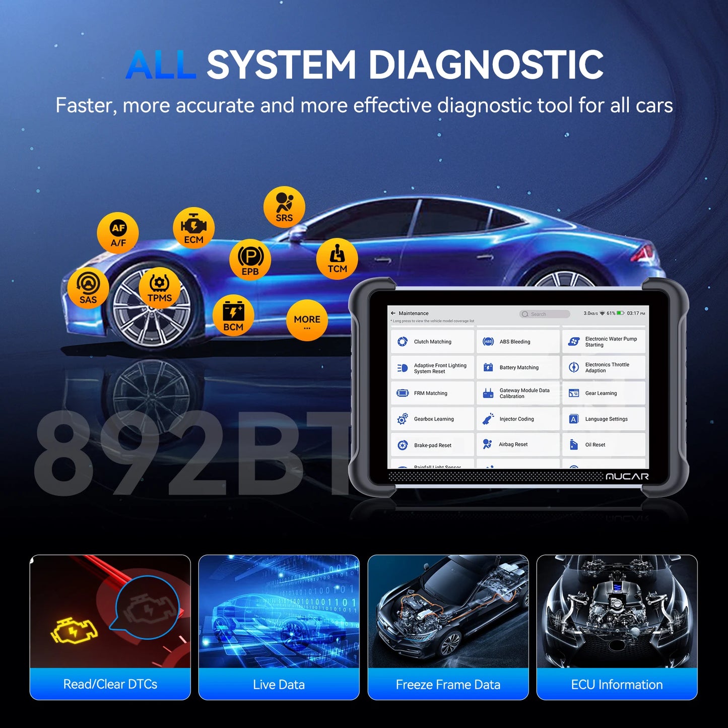 MUCAR 892BT Free AI CANFD DoIP Car Diagnostic Tools All System Auto Scan Tool ECU Coding Bi-Directional OBD2 Scanner 35 Resets