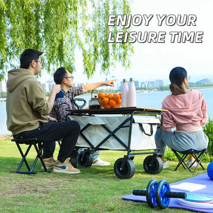 Collapsible Folding Utility Beach Wagon Cart. Heavy Duty, Large Capacity Fold Wagon Outdoor Trolley and Portable Camping Cart Table