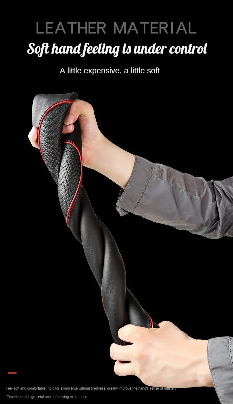 All Seasons Leather Diamond Steering Wheel Cover Universal Fit for 14 .5-15 Inch Durable Leather Cover Anti-Slip Veins Design