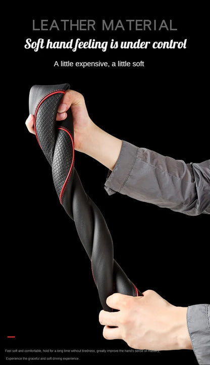 All Seasons Leather Diamond Steering Wheel Cover Universal Fit for 14 .5-15 Inch Durable Leather Cover Anti-Slip Veins Design