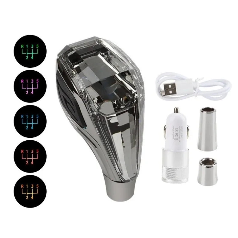 Crystal Multicolor LED Light Car Gear Shift Knob. Universal Modified Lever Handball