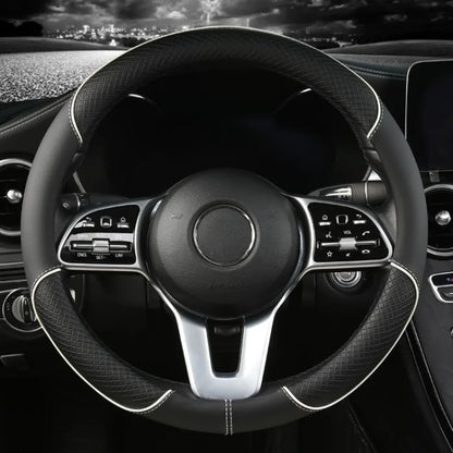 All Seasons Leather Diamond Steering Wheel Cover Universal Fit for 14 .5-15 Inch Durable Leather Cover Anti-Slip Veins Design