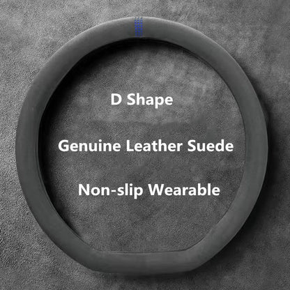 Car Steering Wheel Covers Cowhide Suede Steering Wheel Cover Wrap Universal 37-38cm Breathable Steering Covers Car Accessories