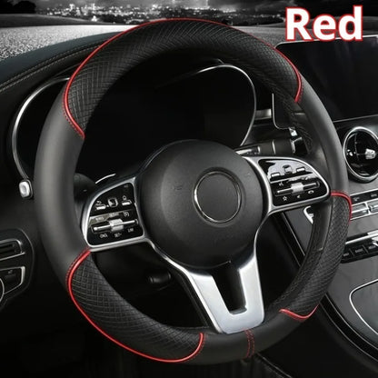 All Seasons Leather Diamond Steering Wheel Cover Universal Fit for 14 .5-15 Inch Durable Leather Cover Anti-Slip Veins Design
