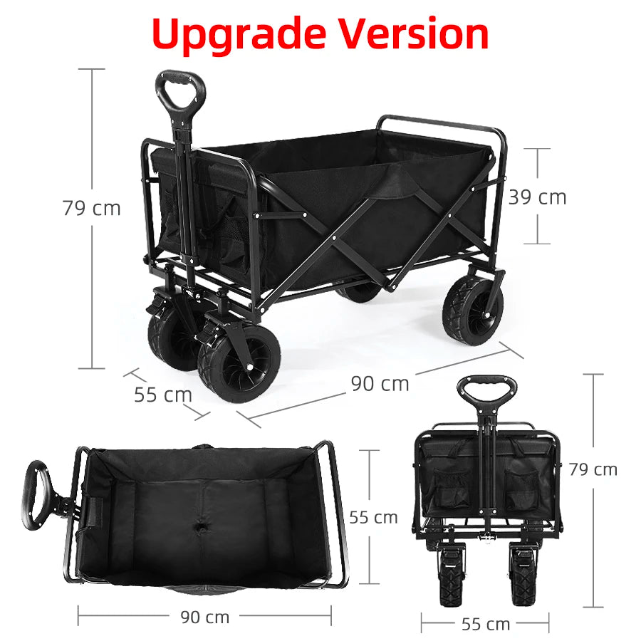 Collapsible Folding Utility Beach Wagon Cart. Heavy Duty, Large Capacity Fold Wagon Outdoor Trolley and Portable Camping Cart Table