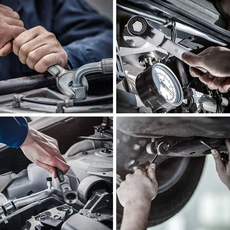Car Flex Head Ratcheting Wrench Set- 8-17mm Metric Ratchet Combination Wrenches CrV Gear Spanner Ratchet Wrench Set Tools amagi