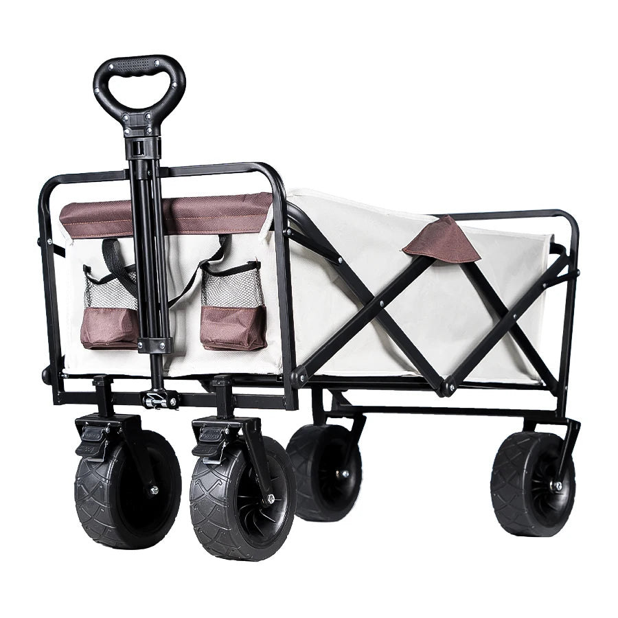 Collapsible Folding Utility Beach Wagon Cart. Heavy Duty, Large Capacity Fold Wagon Outdoor Trolley and Portable Camping Cart Table